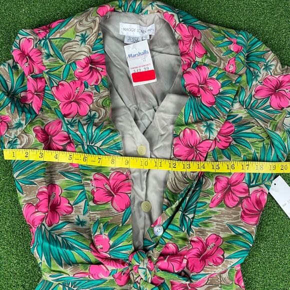Maggy London Teal Pink Floral Short Sleeve Button Front Shirt Dress Sz 12 - Picture 3 of 5